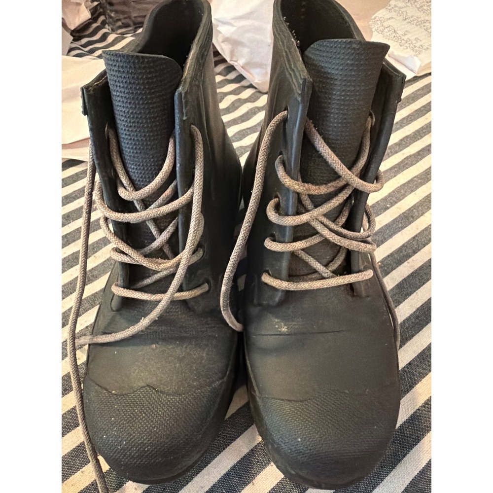 Hunter Original Black Lace Up Rain Boots Womens Size 7 Matte Rubber Ankle Boot